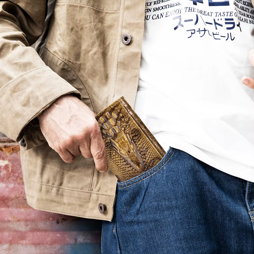 Cartera de piel auténtica con diseño de cocodrilo