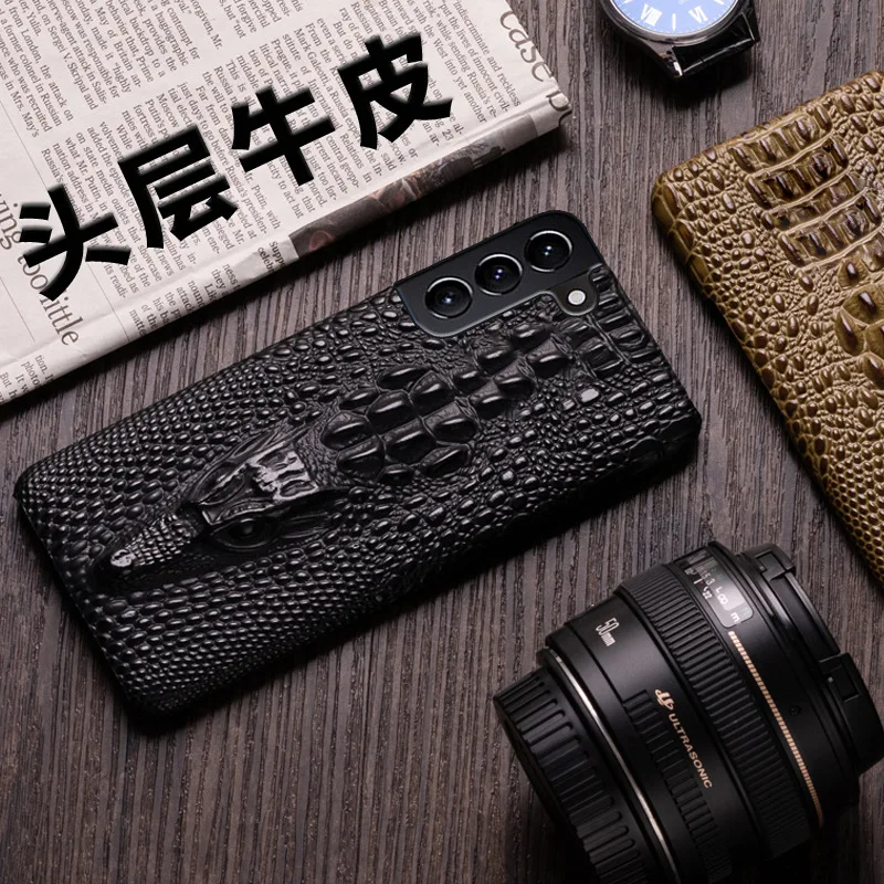 Funda de piel auténtica para móvil con diseño de cocodrilo
