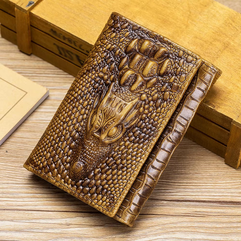 Cartera de piel auténtica con diseño de cocodrilo