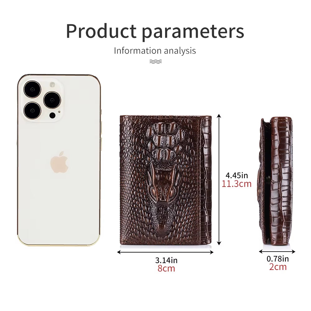 Cartera de piel auténtica con diseño de cocodrilo