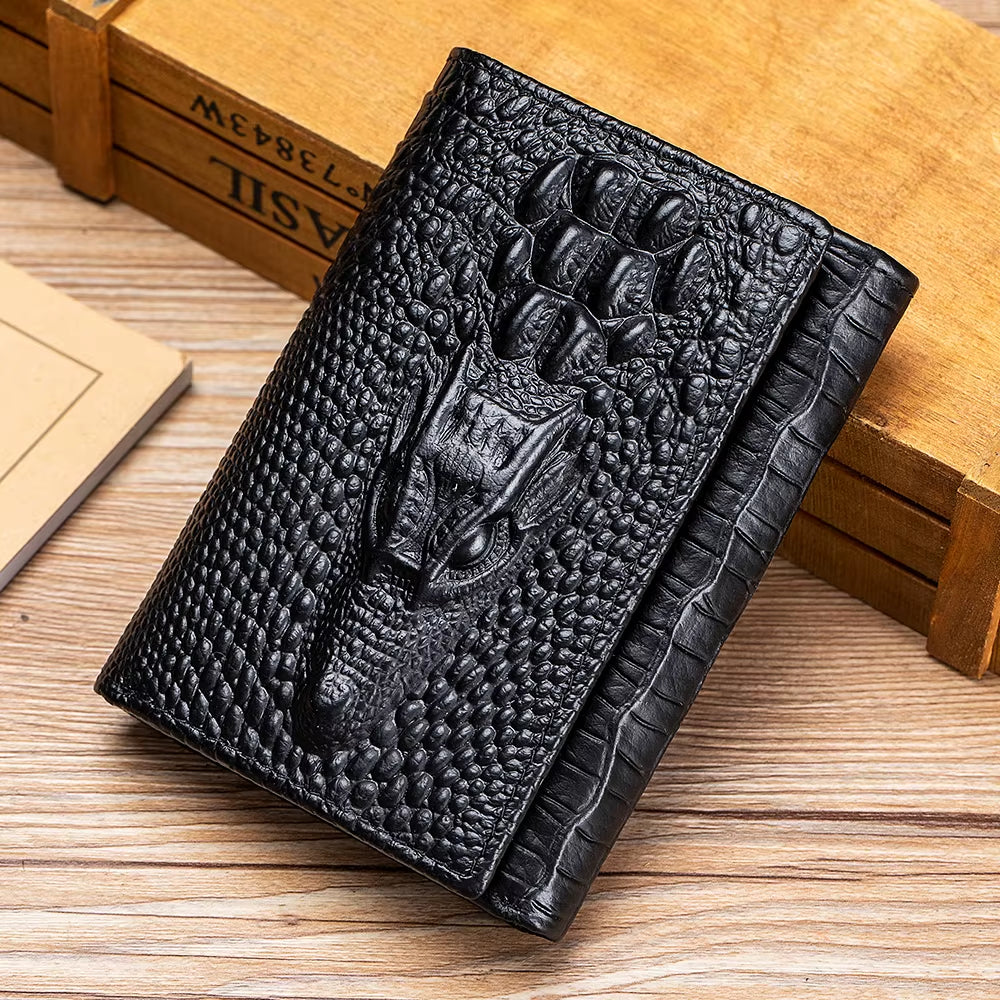 Cartera de piel auténtica con diseño de cocodrilo