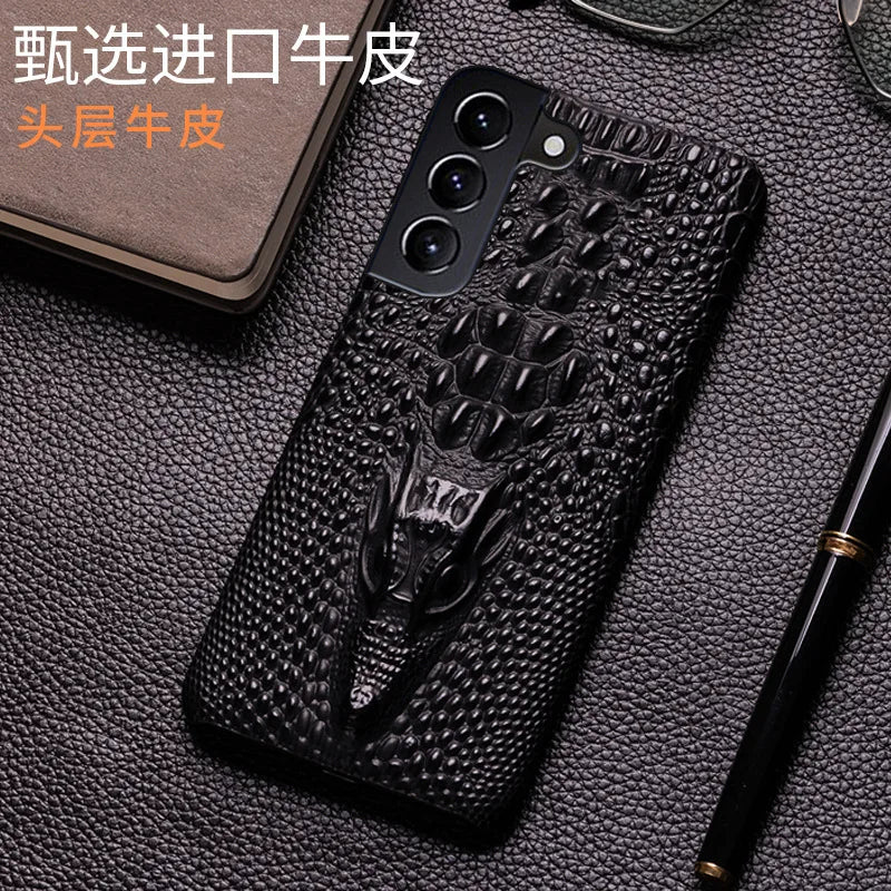 Funda de piel auténtica para móvil con diseño de cocodrilo