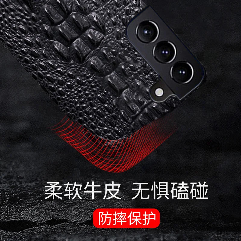 Funda de piel auténtica para móvil con diseño de cocodrilo