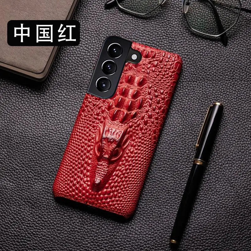 Funda de piel auténtica para móvil con diseño de cocodrilo