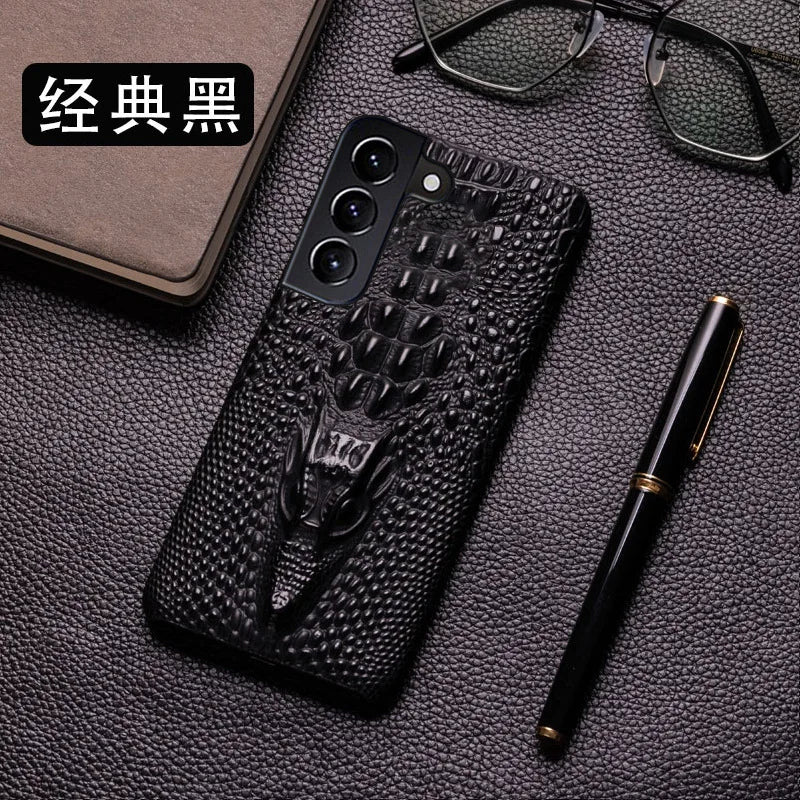 Funda de piel auténtica para móvil con diseño de cocodrilo