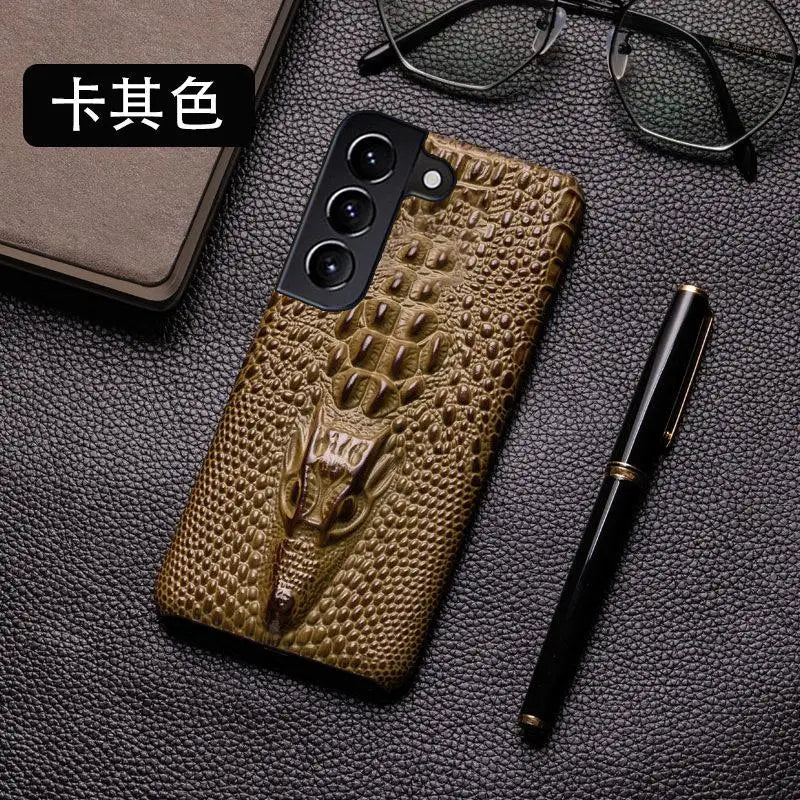 Funda de piel auténtica para móvil con diseño de cocodrilo