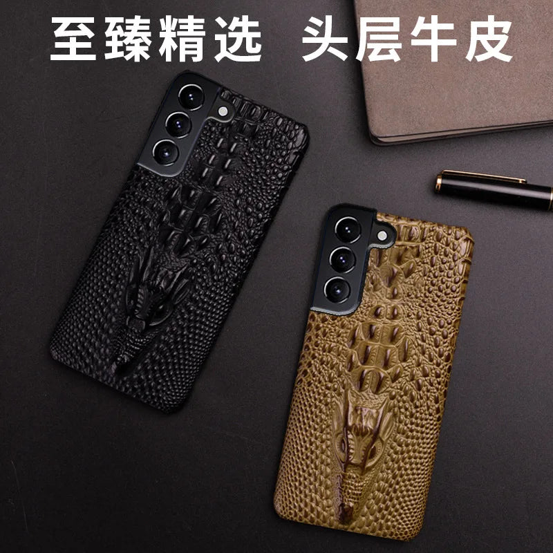 Funda de piel auténtica para móvil con diseño de cocodrilo