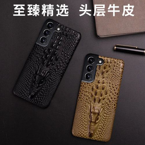 Funda de piel auténtica para móvil con diseño de cocodrilo