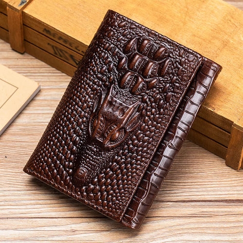Cartera de piel auténtica con diseño de cocodrilo