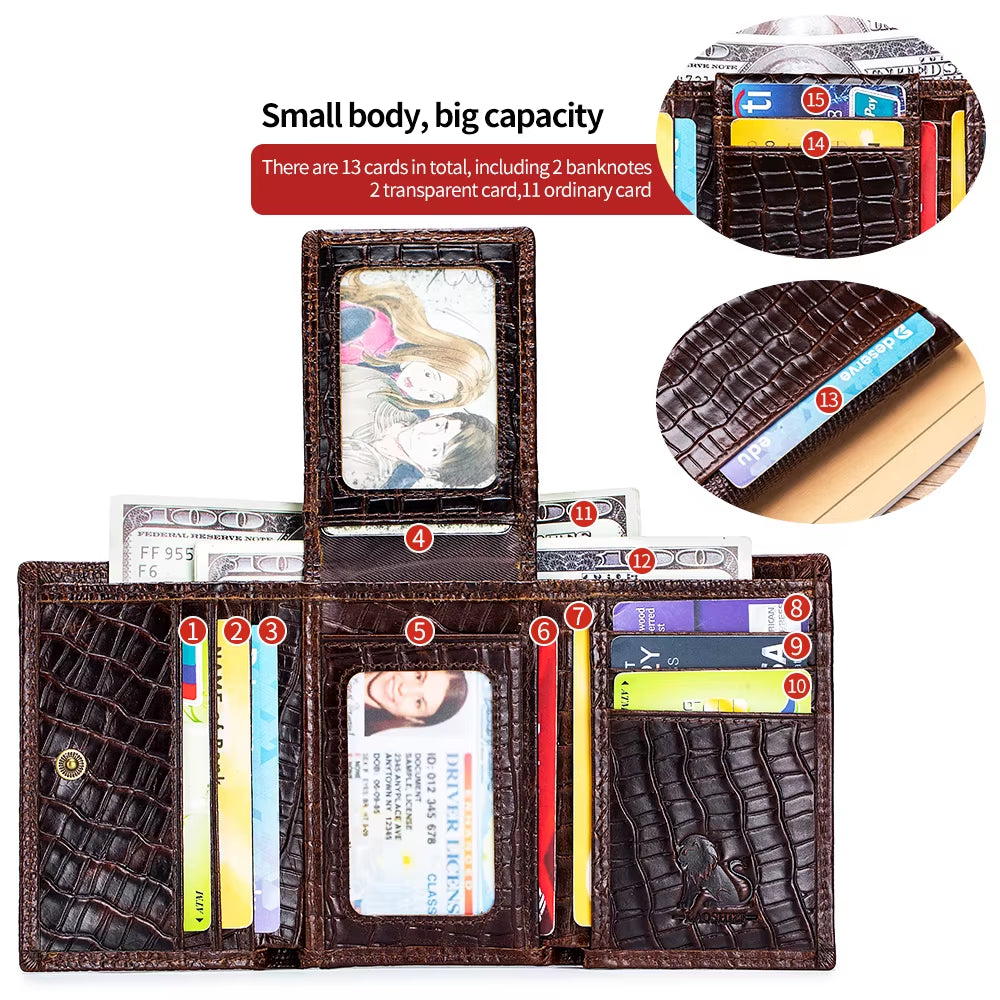 Cartera de piel auténtica con diseño de cocodrilo